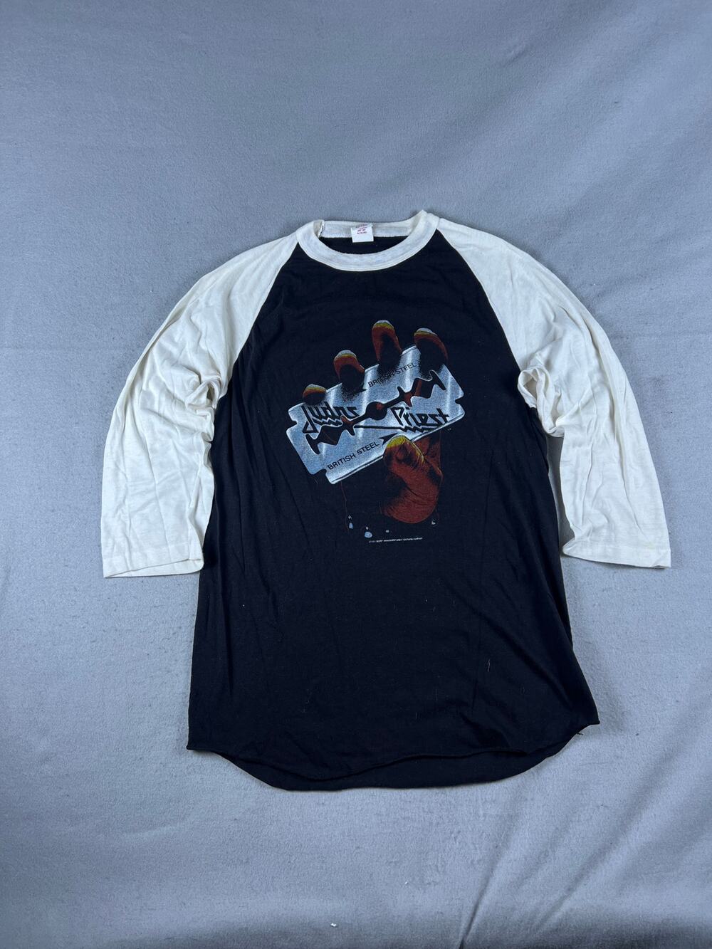 Vintage 1981 Judas Priest British Steel Baseball Raglan Shirt Men XL Black White